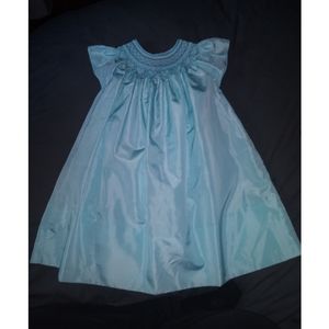 New girls blue smocked summer dress sz 6x/7